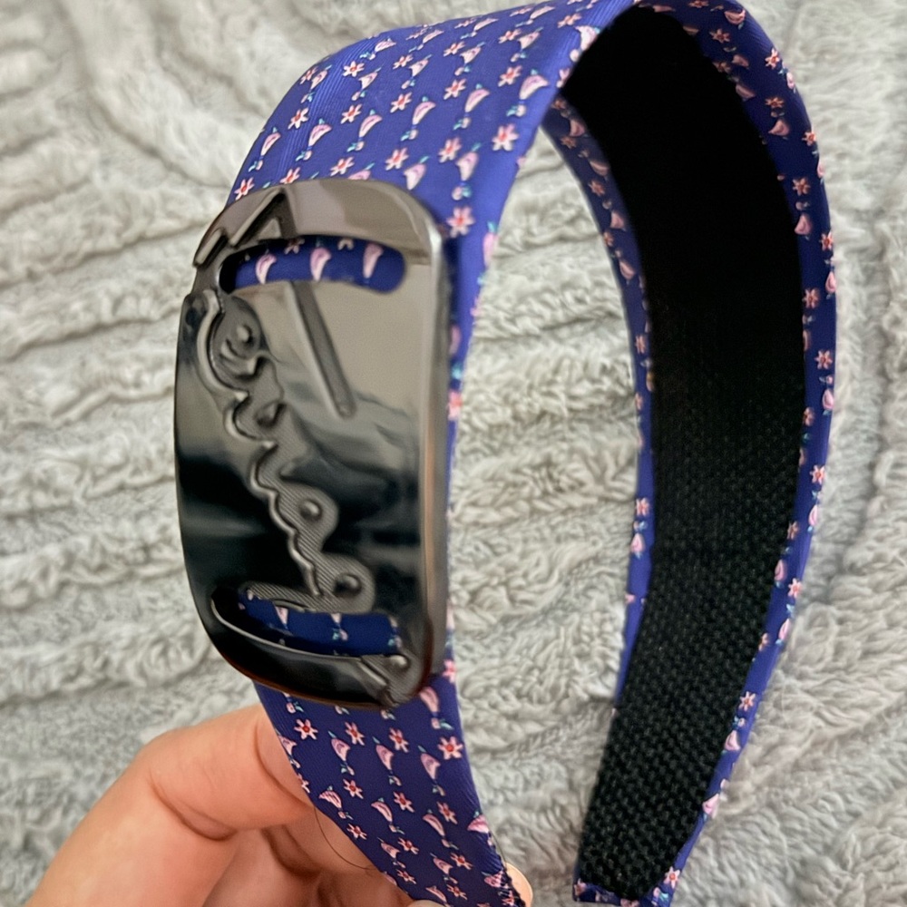 Reworked Salvatore Ferragamo Headband 
repurposed Authentic Necktie & shoe